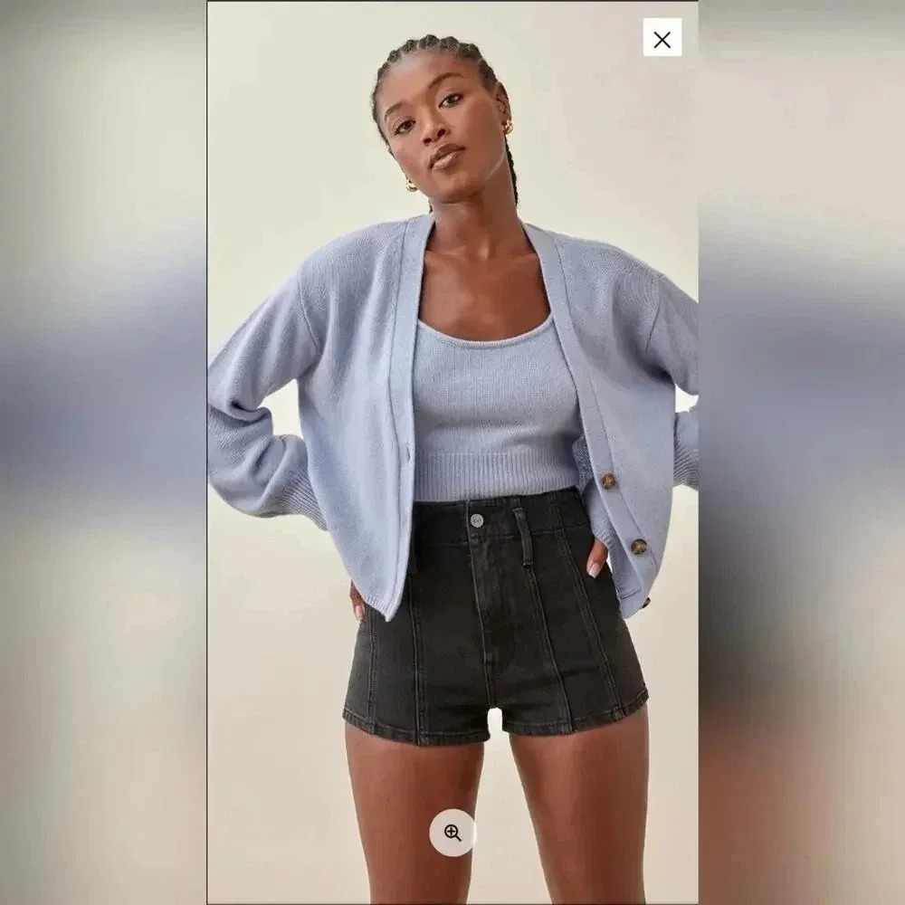 Reformation Eva Seamed High Rise Cheeky Jean Shorts 25 - Picture 4 of 8